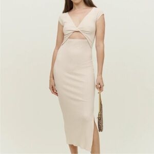Reformation Faris knit cream dress